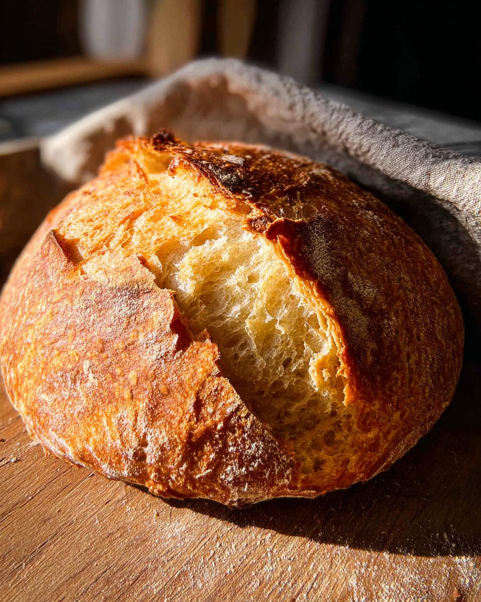 A golden-brown, crusty sourdough loaf with an open crumb, perfect for healthy meals recipes.