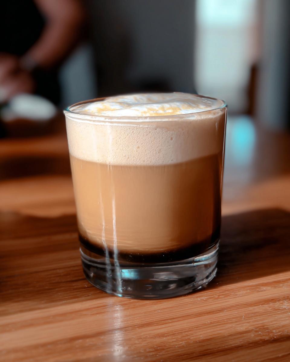 A refreshing Starbucks drink with layered coffee and foam in a glass, perfect for busy weeknights.