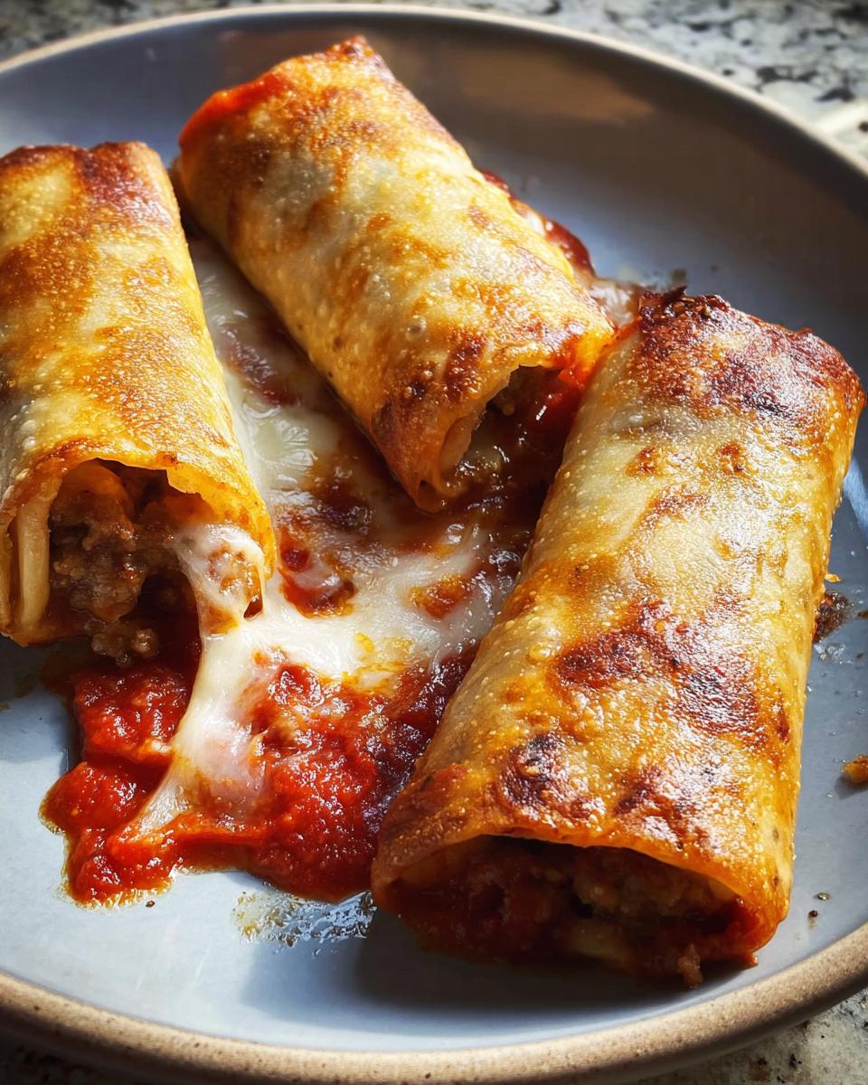 Three HIGH PROTEIN Pepperoni Pizza Rolls served with marinara sauce and gooey melted cheese.