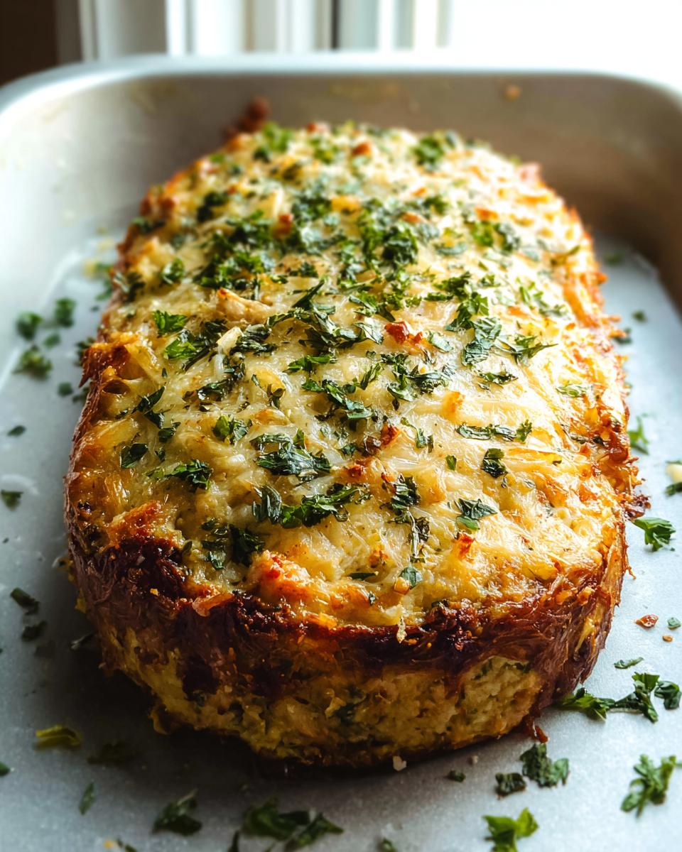 A close-up of a baked Chicken Avocado Ranch Burrito, topped with melted cheese and fresh parsley.