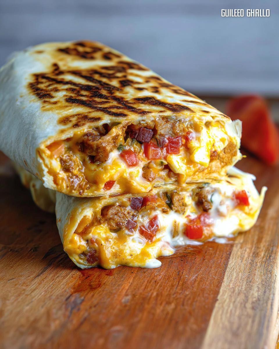 A delicious Chicken Crunch Wrap, cut in half, revealing layers of seasoned chicken, cheese, and diced tomatoes.