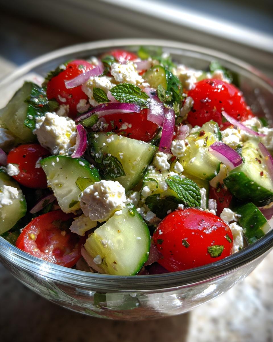 A refreshing Summer Salad Recipe with Cucumber, Tomato, and Feta, perfect for cookouts.